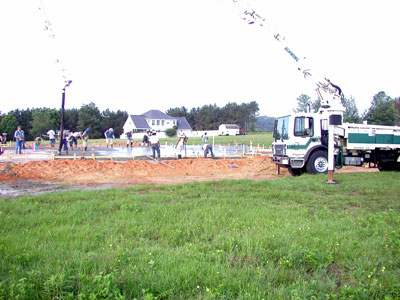 Concrete being pumped into the slab...
