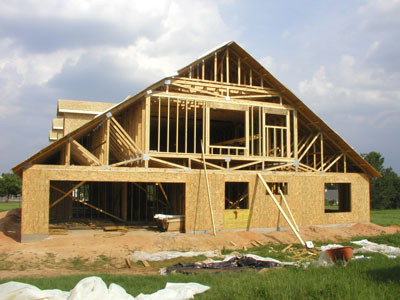 The West gable end is framed in....
