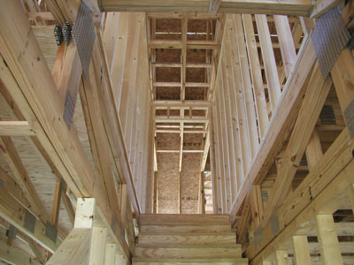 Another view of the stairway with the second floor framing..