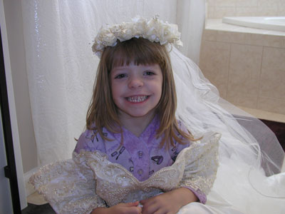 Trying on mon's wedding dress on her brithday