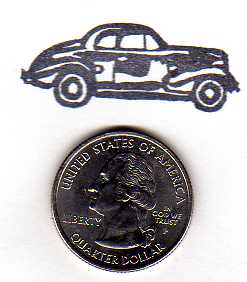 1939 Chevrolet Coupe stamp image (US quarter for
          scale)